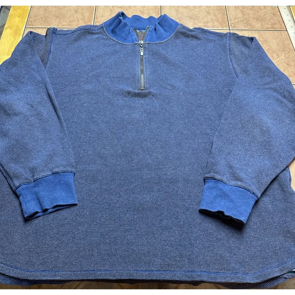 Robert Graham‎ Sweater Men Sz XXL Blue 1/4 Zip Pullover Waffle Knit Cotton